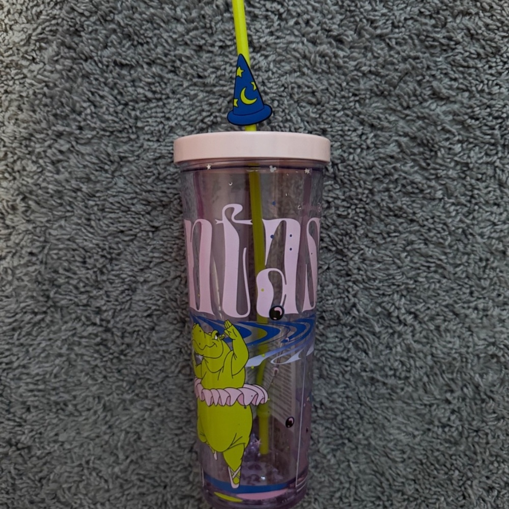 Disney Fantasia 1940 Tumbler With Straw / Water Glitter Mickey Sequins NEW RARE